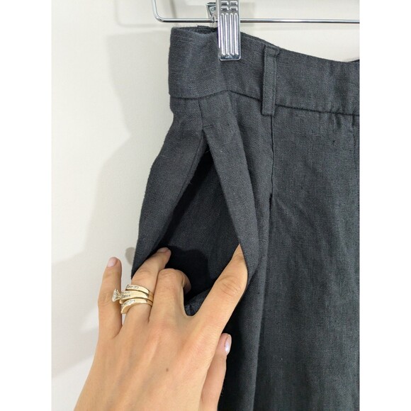 Free People Women's Lyla Linen Trouser Pants Black 0 Wide Leg Pleat High Rise - Picture 2 of 8